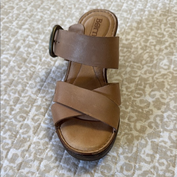Born Tan Leather Slip-On Sandals with Contoured Footbed - Picture 3 of 6